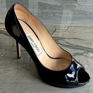 Jimmy Choo - Black Leather Peep Toe Pump